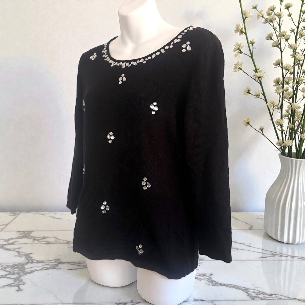 Ruby Rd. Petite Embellished Knit Top | Black | PM - Picture 2 of 9